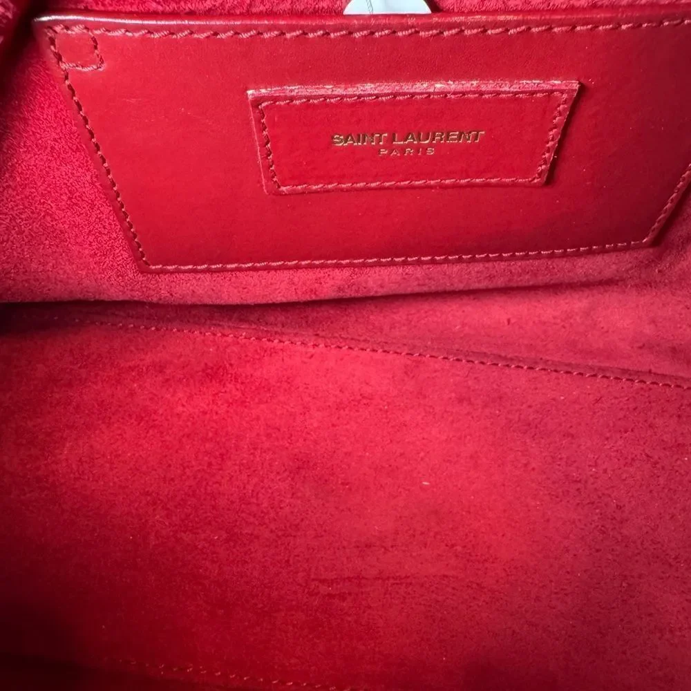 SAINT LAURENT Red Leather 2way YSL Classic Baby Duffle Bag